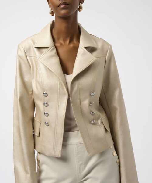Joseph Ribkoff Gold Leatherette Notched CollarJacket Style 254925