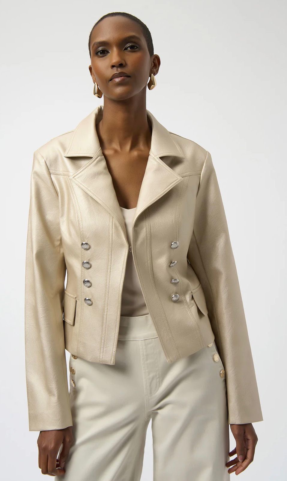 Joseph Ribkoff Gold Leatherette Notched CollarJacket Style 254925